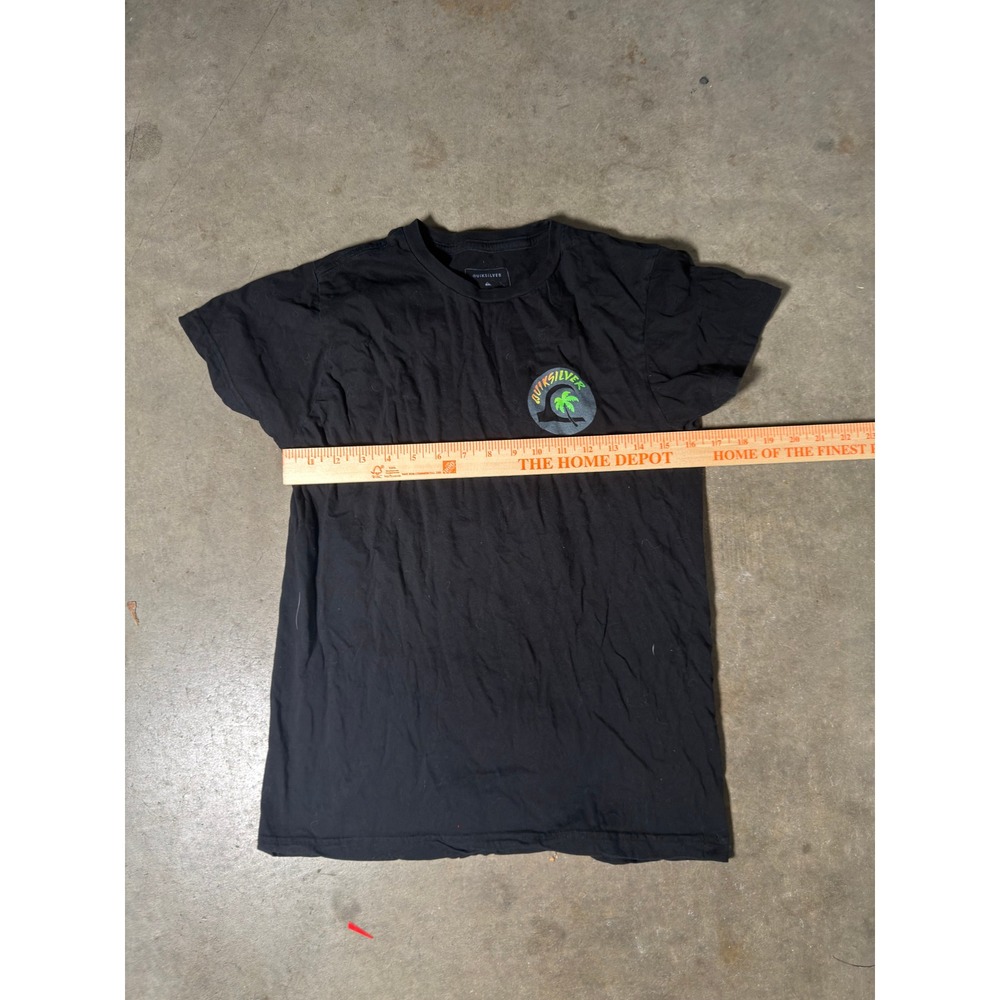 Quiksilver Mens Graphic T-Shirt Small Black Neon Palm Tree Surf Regular Fit Tee